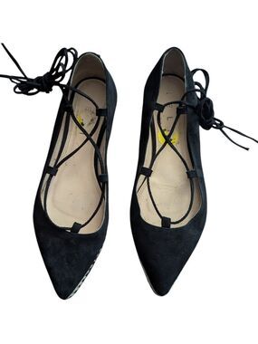 HELIA Made in Spain Pointy BLACK SUEDE Flat Strap SHOES Leather